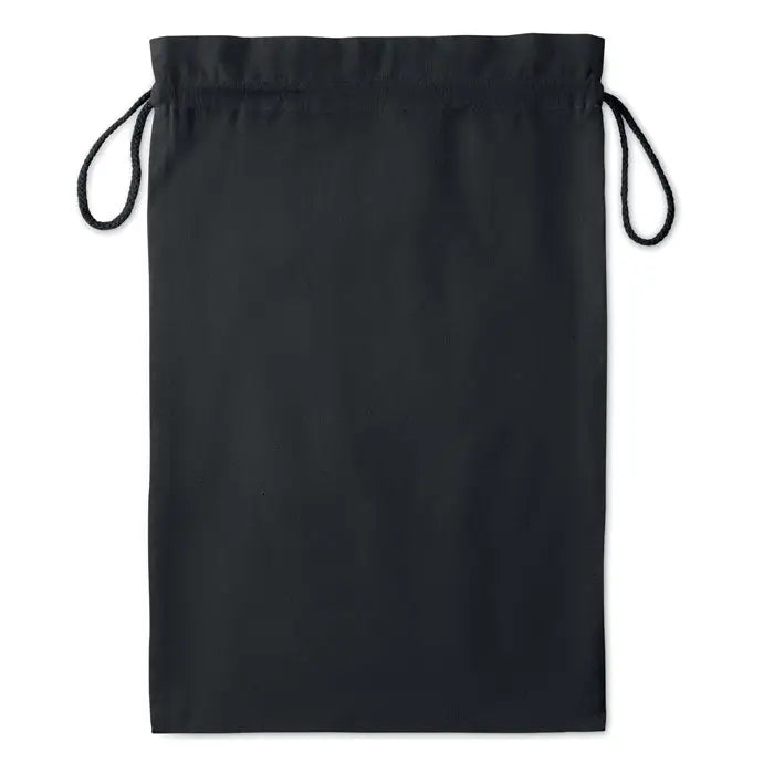 Geanta mare din bumbac negru cu snur din material neted si snururi negre asortate