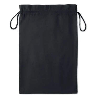 Geanta mare din bumbac negru cu snur din material neted si snururi negre asortate