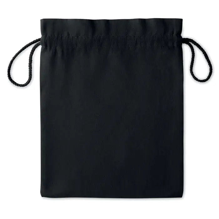 Geanta medie din bumbac negru cu snur asortat din material textil moale pentru depozitare usoara