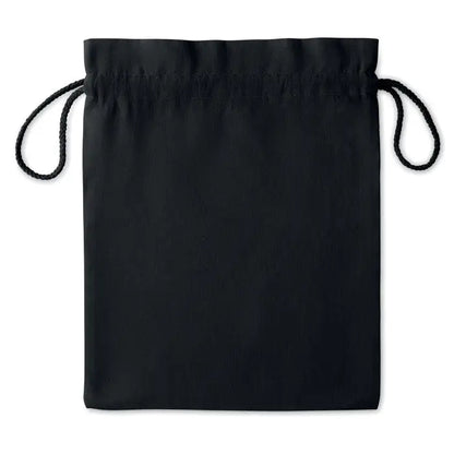 Geanta medie din bumbac negru cu snur asortat din material textil moale pentru depozitare usoara