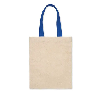 Geanta mica cadou din bumbac 140 gr m² bej cu toarte albastre din material textil