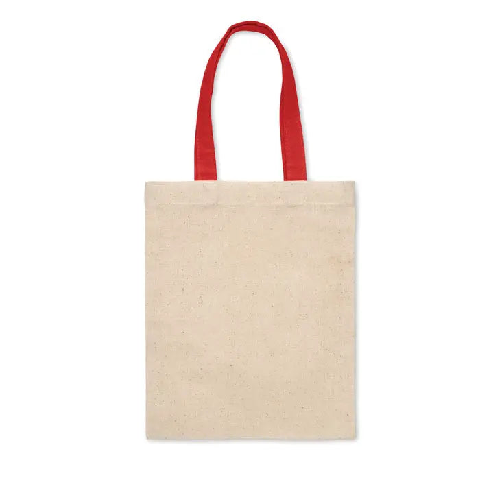 Geanta mica cadou din bumbac 140 gr/m² beige cu manere rosii din material textil