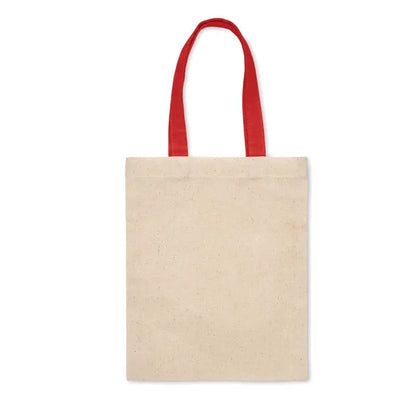 Geanta mica cadou din bumbac 140 gr/m² beige cu manere rosii din material textil