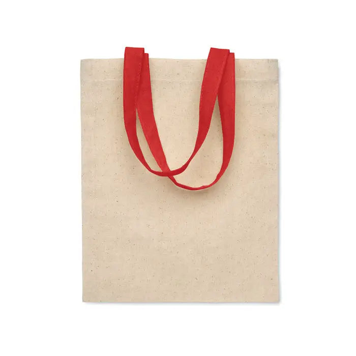 Geanta mica cadou din bumbac 140 gr m² bej cu manere rosii din material textil