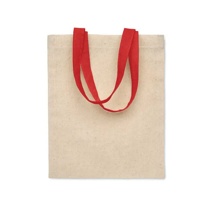 Geanta mica cadou din bumbac 140 gr m² bej cu manere rosii din material textil