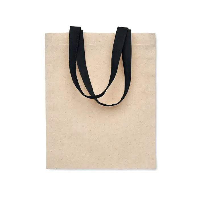 Geanta mica cadou din bumbac 140 gr m² bej cu manere negre din material textil