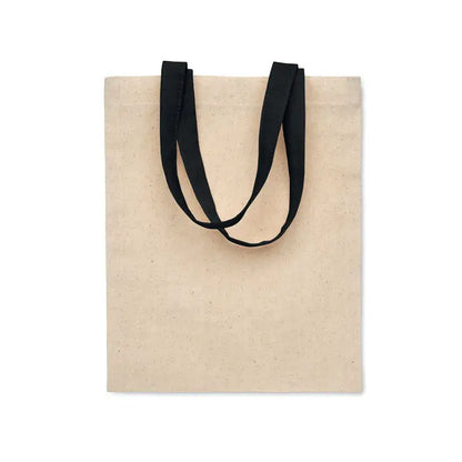 Geanta mica cadou din bumbac 140 gr m² bej cu manere negre din material textil
