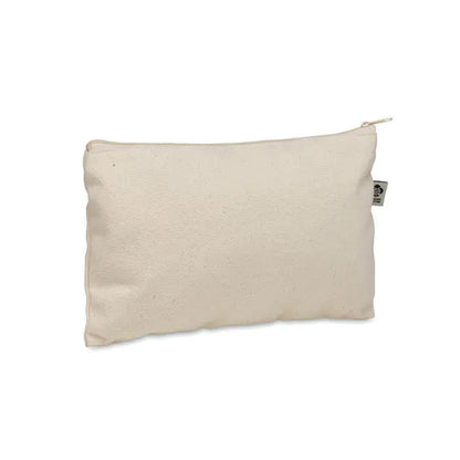Geanta pentru cosmetice bumbac 340 gr/m² bej din panza cu fermoar si eticheta mica pe partea laterala