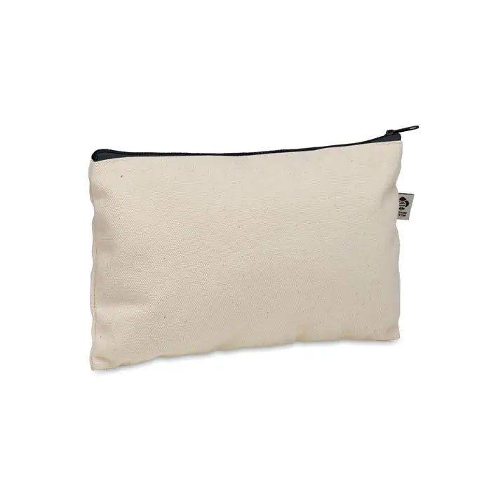 Geanta pentru cosmetice din bumbac 340 gr m² bej cu fermoar si ornament negru
