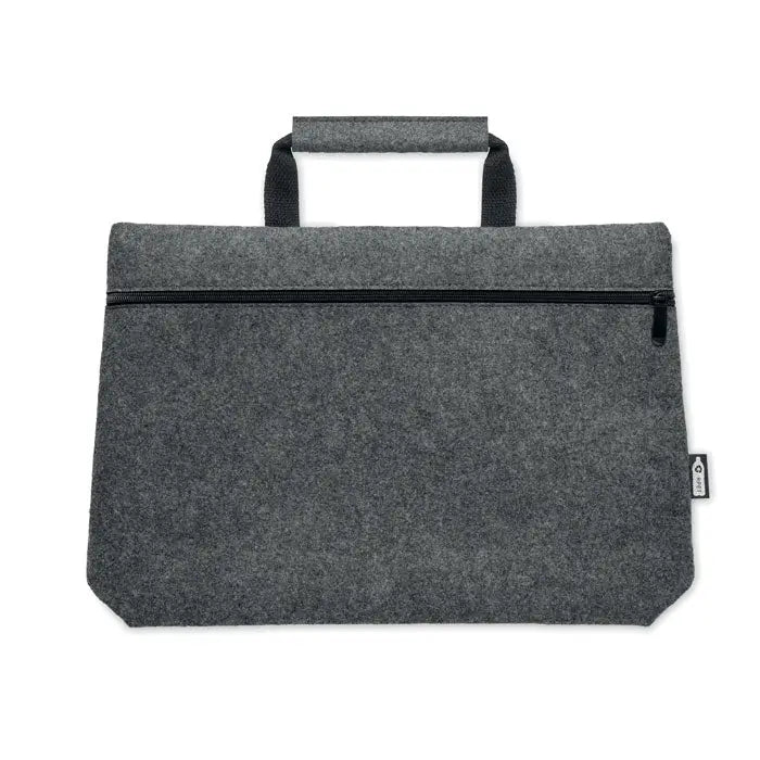 Geanta pentru laptop din fetru rpet gri cu fermoar negru si maner din material textil