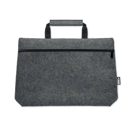 Geanta pentru laptop din fetru rpet gri cu fermoar negru si maner din material textil