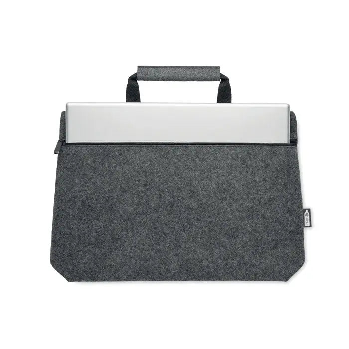 Geanta pentru laptop din fetru gri cu fermoar si maner negru din material rpet, design minimalist