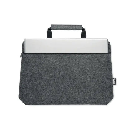 Geanta pentru laptop din fetru gri cu fermoar si maner negru din material rpet, design minimalist