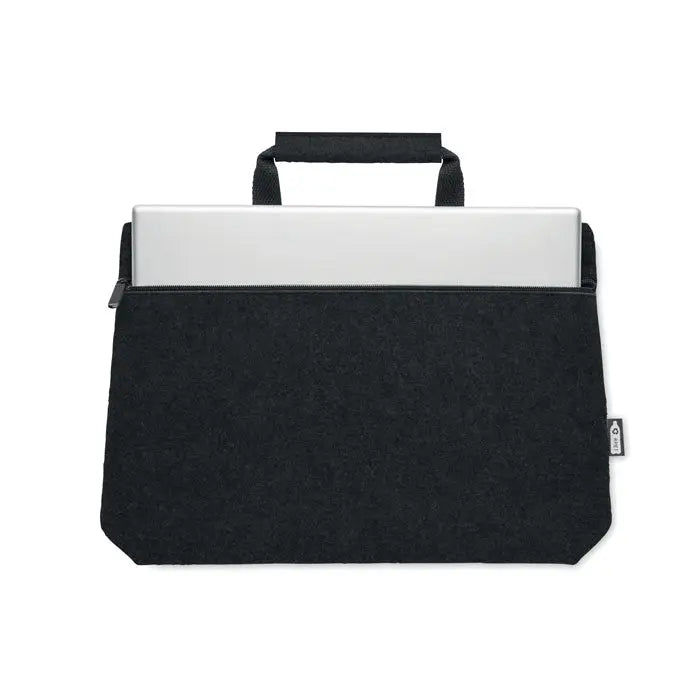 Geanta pentru laptop neagra din fetru RPET cu maner superior si inchidere cu fermoar pentru protectie practica