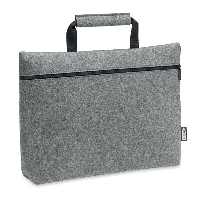 Geantă pentru laptop din fetru gri cu fermoar negru și mâner pentru protecție și transport facil