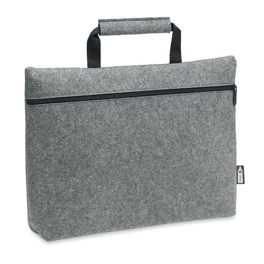 Geantă pentru laptop din fetru gri cu fermoar negru și mâner pentru protecție și transport facil