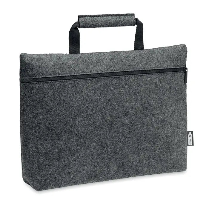 Geanta pentru laptop din fetru gri cu fermoar negru si maner, ideala pentru protejarea laptopului
