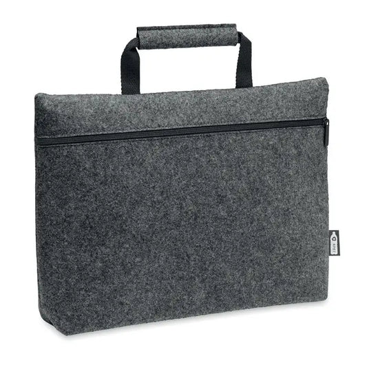 Geanta pentru laptop din fetru gri cu fermoar negru si maner, ideala pentru protejarea laptopului