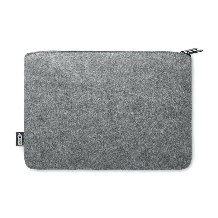 Geanta pentru laptop cu fermoar din fetru rpet gri cu fermoar negru si eticheta mica de brand