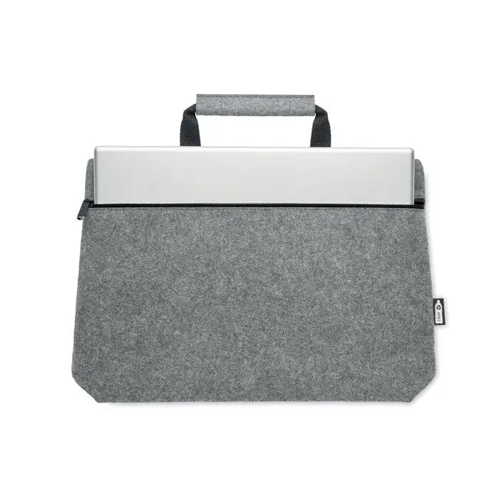 Geanta pentru laptop cu fermoar din fetru rpet gri cu fermoar negru si maner, design minimalist