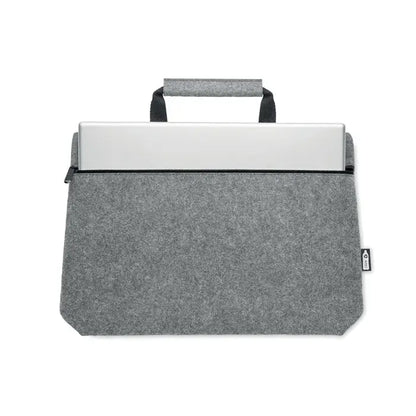 Geanta pentru laptop cu fermoar din fetru rpet gri cu fermoar negru si maner, design minimalist