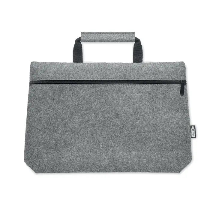 Geanta pentru laptop din fetru rpet gri cu fermoar negru si maner textil pentru transport facil