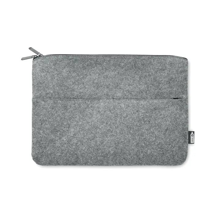 Geanta pentru laptop gri din fetru rpet cu fermoar si buzunar frontal mic pentru accesorii