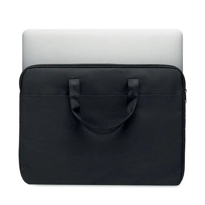 Geanta pentru laptop de 15 inchi neagra cu exterior din material textil rezistent si doua manere scurte intarite