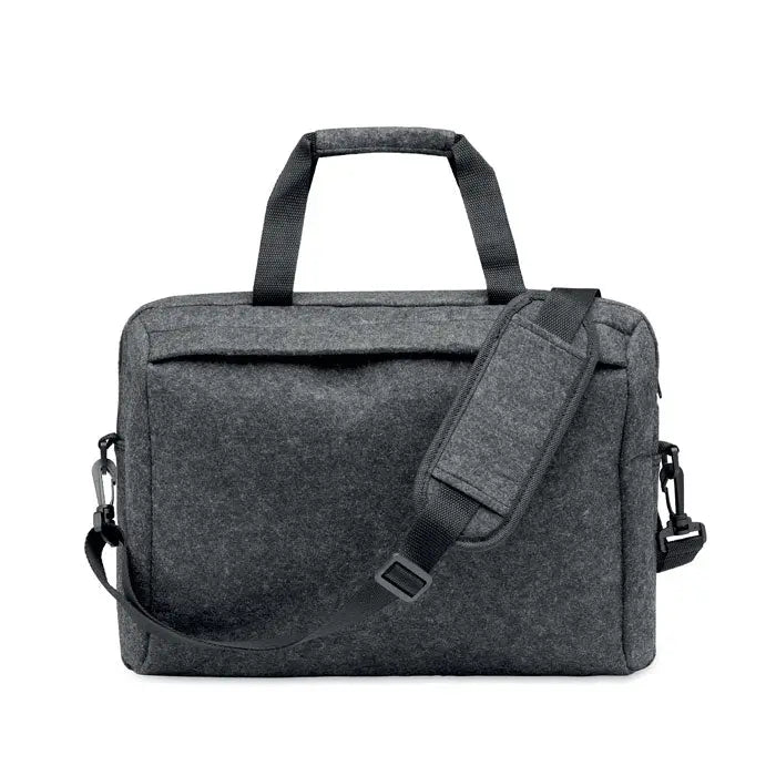 Geantă pentru laptop din fetru rpet gri închis cu bretea neagră reglabilă și mâner superior de 15 inch