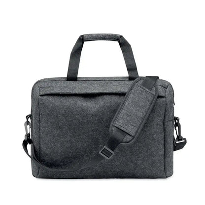 Geantă pentru laptop din fetru rpet gri închis cu bretea neagră reglabilă și mâner superior de 15 inch