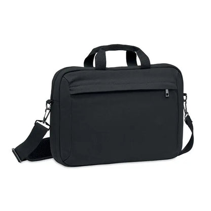 Geanta pentru laptop din panza spalata neagra cu maner superior si curea reglabila pentru umar din material durabil