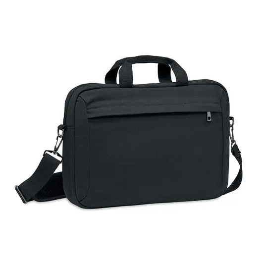 Geanta pentru laptop din panza spalata neagra cu maner superior si curea reglabila pentru umar din material durabil