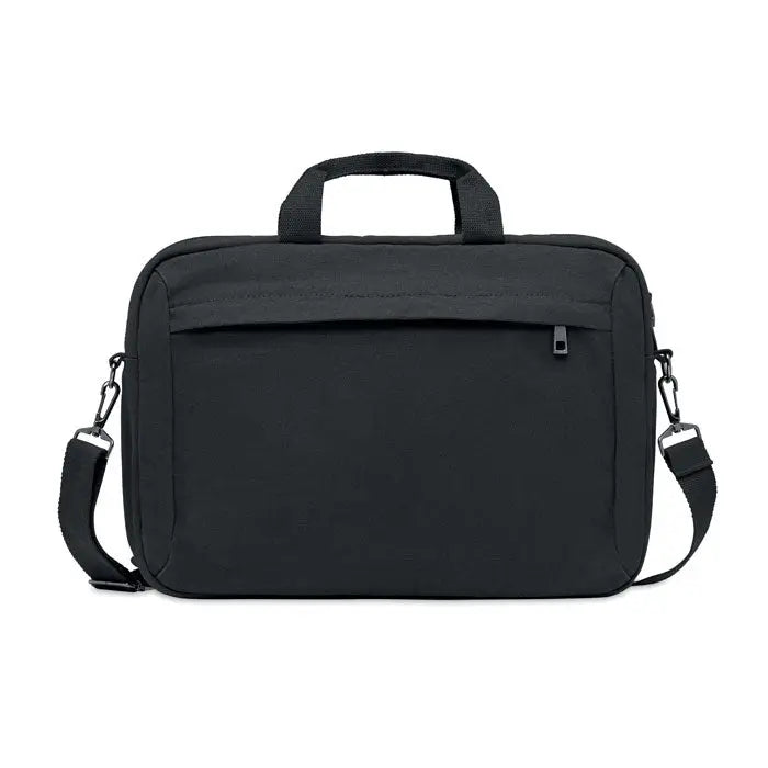 Geanta pentru laptop din panza spalata neagra cu maner superior si bretea reglabila pentru umar
