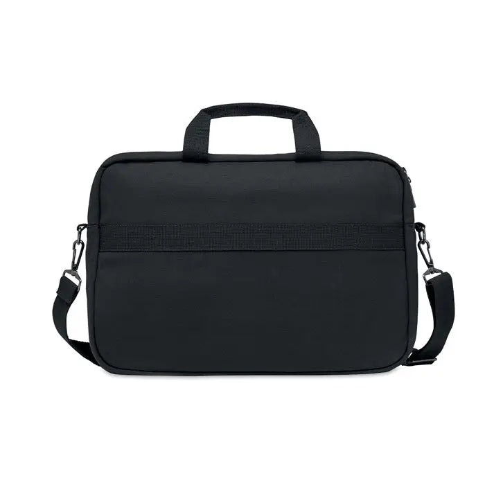Geanta pentru laptop din panza spalata neagra cu maner superior si curea ajustabila pentru umar