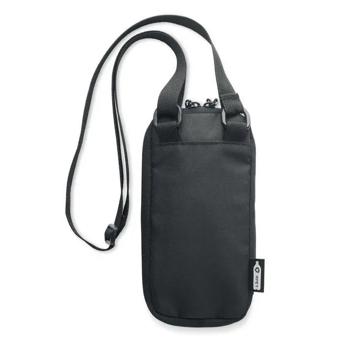 Geanta pentru smartphone in cruce neagra din nylon cu buzunar si curea ajustabila cu inchidere cu fermoar