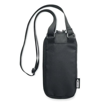 Geanta pentru smartphone in cruce neagra din nylon cu buzunar si curea ajustabila cu inchidere cu fermoar