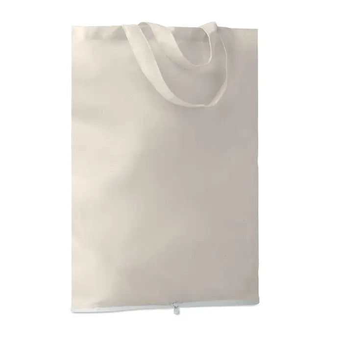 Geanta pliabila din bumbac 135 gr/m² cu manere din acelasi material si inchidere cu fermoar in partea de jos