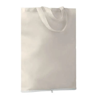Geanta pliabila din bumbac 135 gr/m² cu manere din acelasi material si inchidere cu fermoar in partea de jos