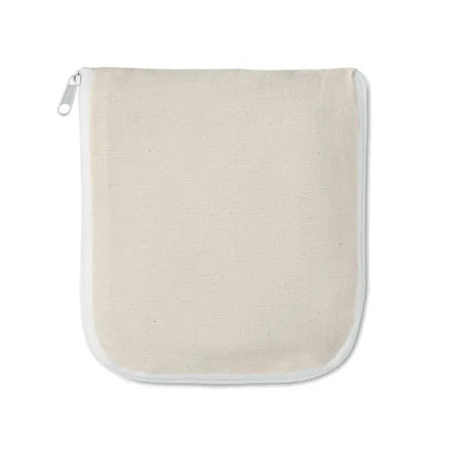 Beige geanta pliabila din bumbac 135 gr/m² cu fermoar si margine alba din panza