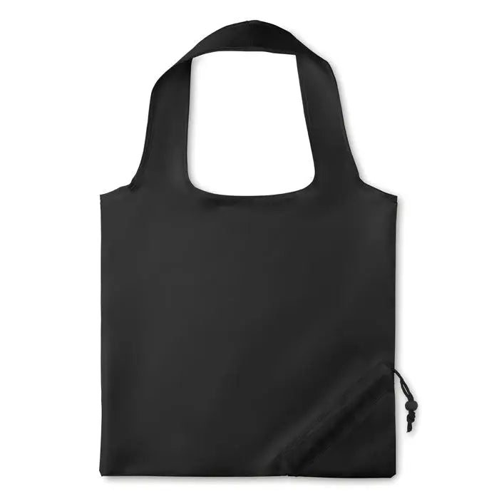 Geanta pliabila din poliester 210d neagra cu design minimalist si inchidere cu snur