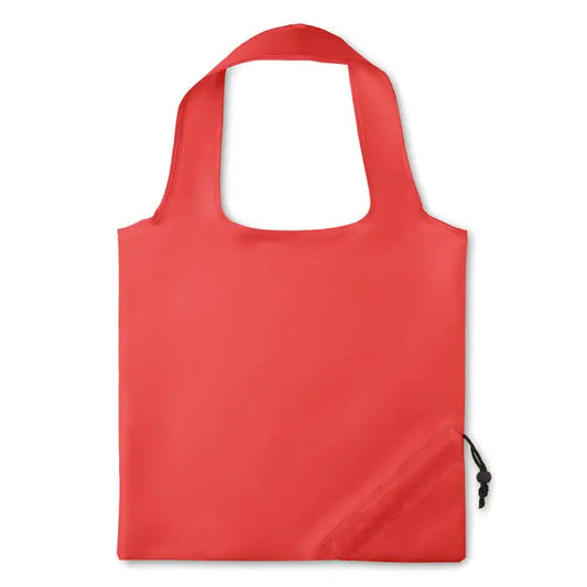 Geanta pliabila din poliester 210d rosie cu design minimalist si inchidere cu snur negru