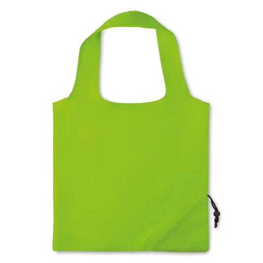 Geanta pliabila din poliester 210d in verde lime cu inchidere cu snur negru perfecta pentru cumparaturi