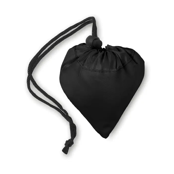 Geanta pliabila inima neagra din poliester 210d cu snur nod si inchidere cu margele din material rezistent
