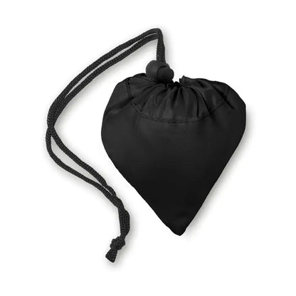 Geanta pliabila inima neagra din poliester 210d cu snur nod si inchidere cu margele din material rezistent