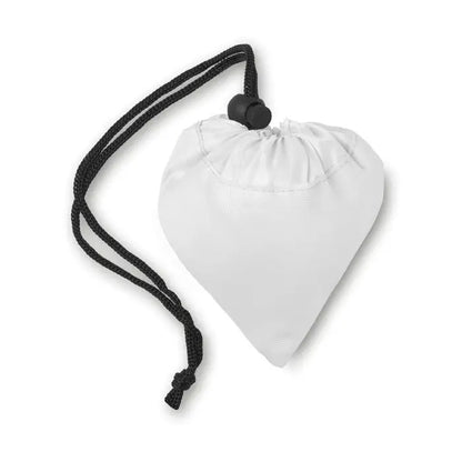 Geanta pliabila din poliester 210d alba in forma de inima cu snur negru si opritor
