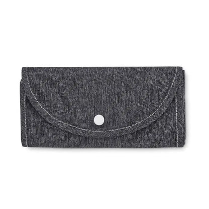 Geanta pliabila pentru cumparaturi 140 gr/m² din denim gri inchis cu inchidere cu capsa alba
