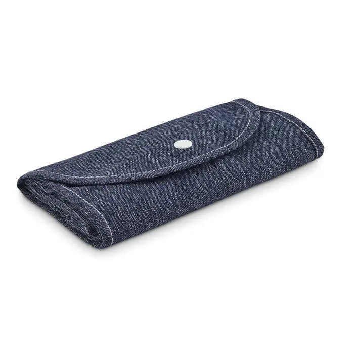 Geantă pliabilă pentru cumpărături din denim 140 gr/m² cu textură și închidere cu buton argintiu