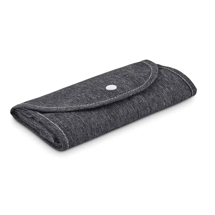 Pungă pliabilă pentru cumpărături gri închis din denim cu închidere cu capsa albă 140 gr/m²