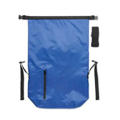Geanta rolltop impermeabila din rpet albastra cu fermoar negru si curele reglabile, rezistenta la apa