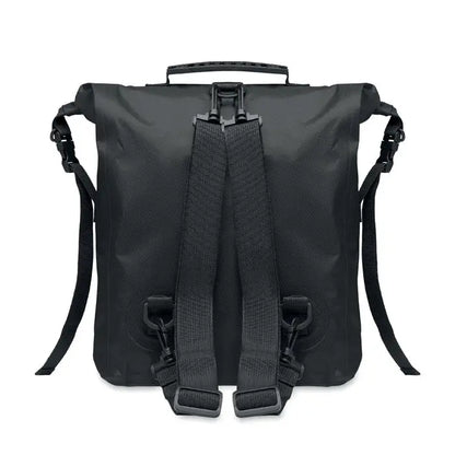 Geanta rolltop impermeabila din rpet neagra cu inchidere rulabila si bretele reglabile pentru umar